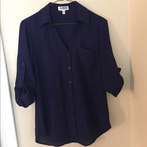 Women’s long sleeve, navy button down blouse